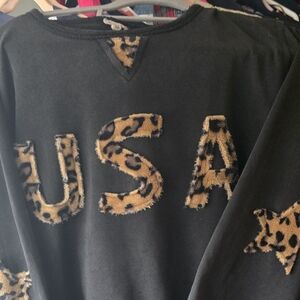 POL Black Sweatshirt with Leopard Print USA Design